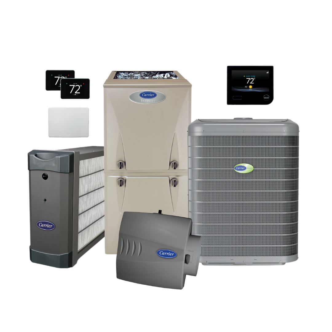Carrier Infinity Comfort System, Air Purifier, Zoning Panel, Two Smart Sensors, and Performance Large Bypass Humidifier